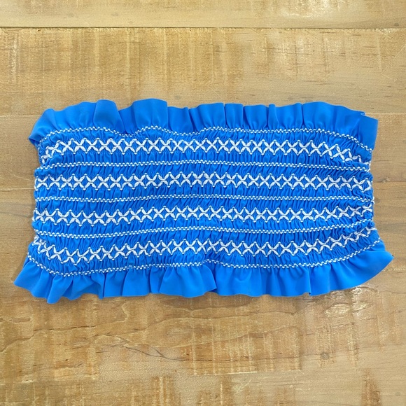 Tory Burch COSTA bandeau bikini top new blue ruffle - Picture 3 of 11